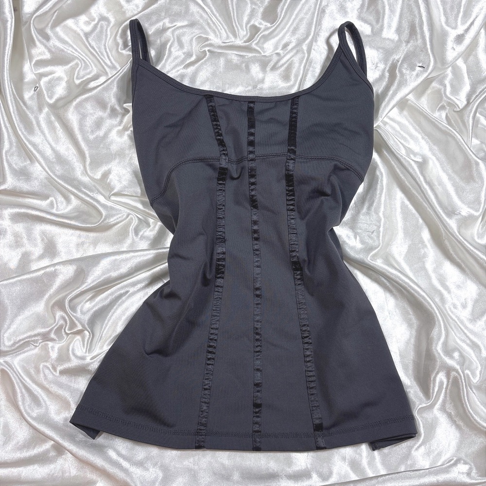 y2k Cami Tank Top Black Excellent Inmotion Ribbon Corset Detail Stretch Camisole